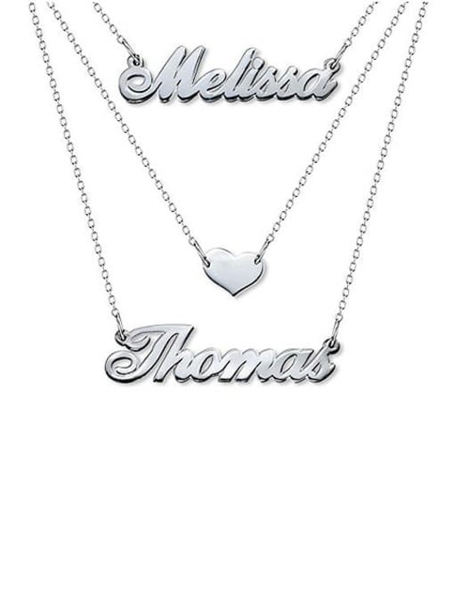 Two silver name necklaces with 'Melissa' and 'Thomas' on a white background