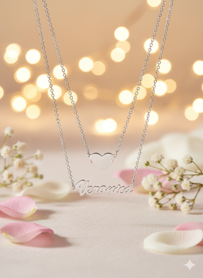 Layered Heart Name Necklace