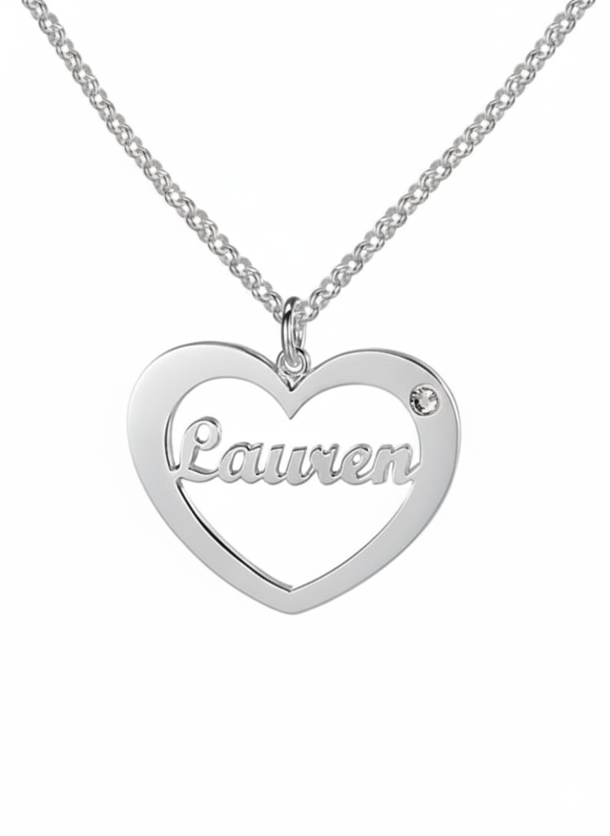 Birthstone Heart Name Necklace