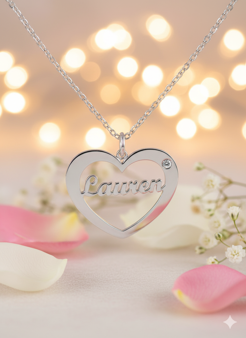 Birthstone Heart Name Necklace