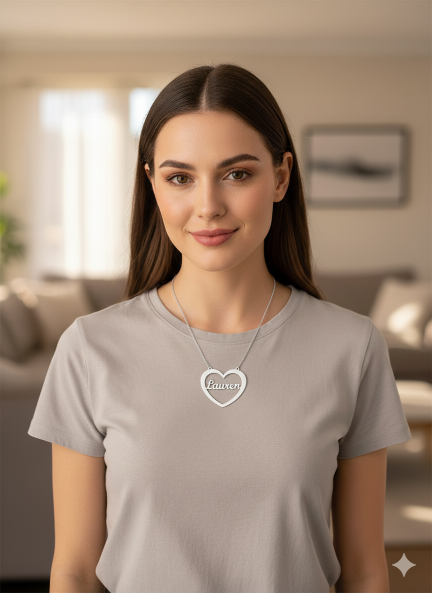 Birthstone Heart Name Necklace